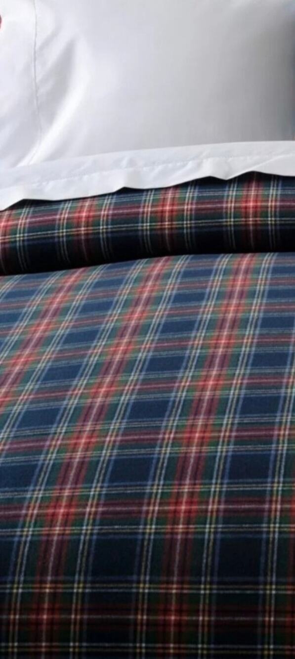 L.L. Bean Heritage Chamois Flannel Comforter Cover Plaid in Navy Size Queen